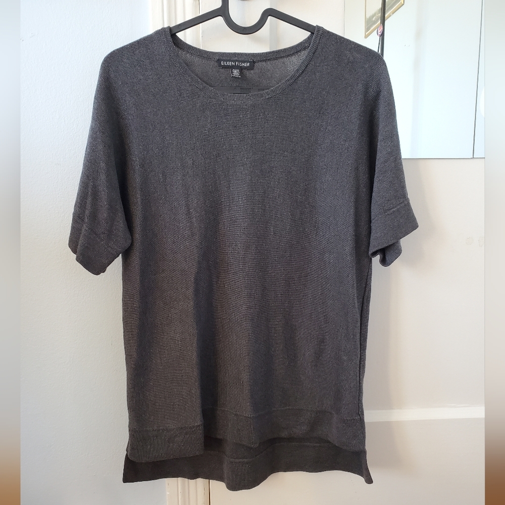 Eileen Fisher Gray Tunic Sweater Tencel Silk
